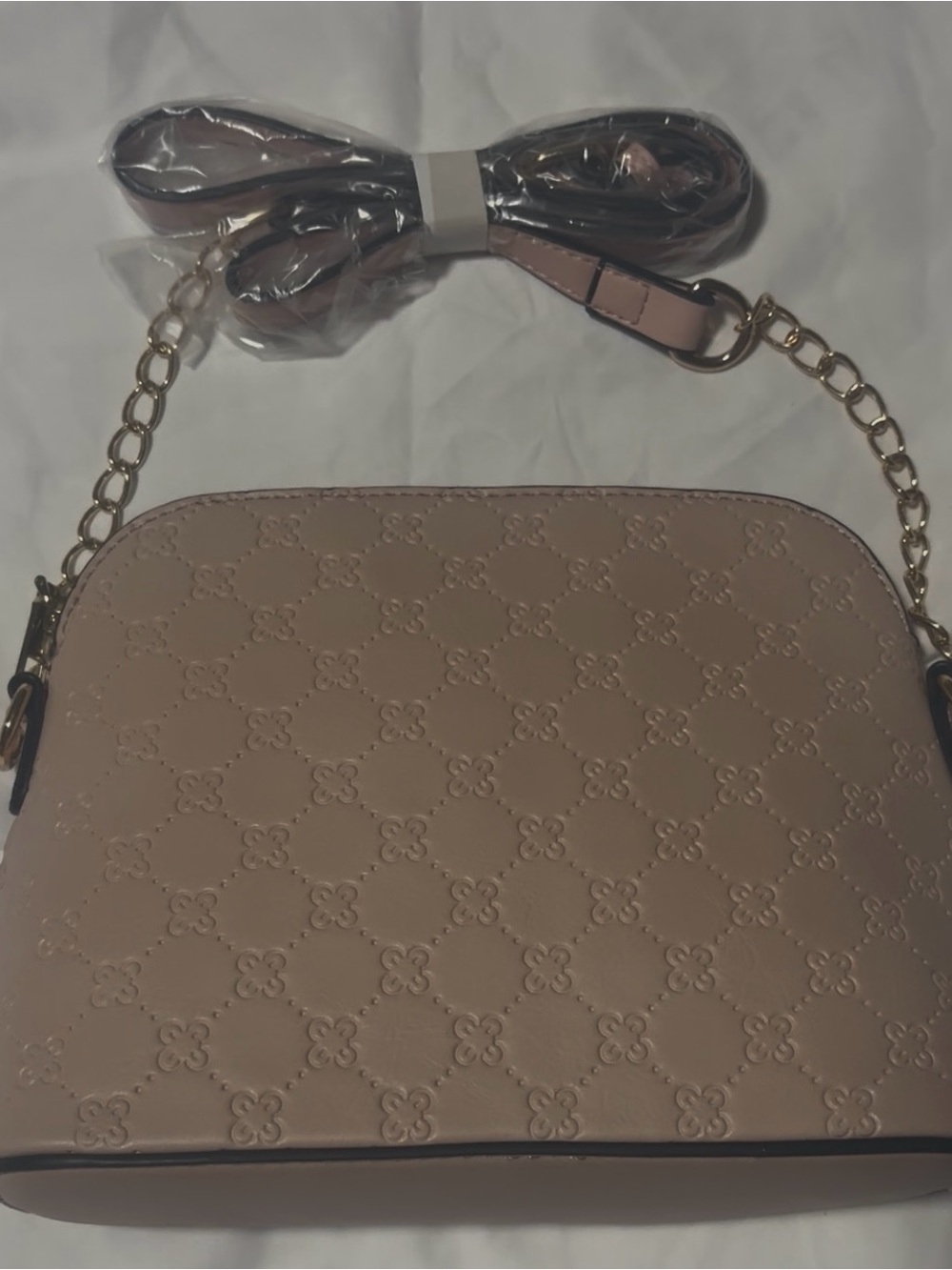 Women’s Pink Embossed Crossbody Bag with Chain Strap
